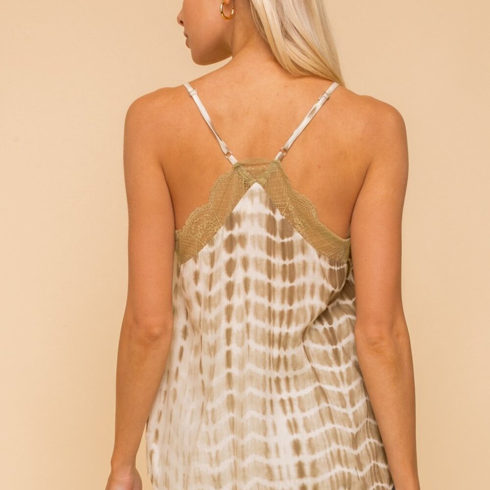 HEM & THREAD Lace Trim Satin Cami | Boho Luxe Tie-Dye Tank - Picture 2 of 7